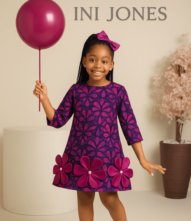 Purple &amp; Pink Floral Hem Birthday Party Casual Girl Ankara Dress