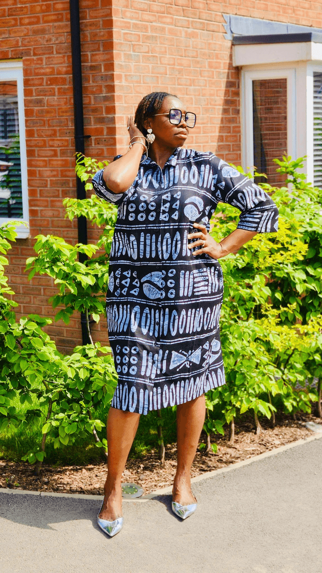 Black Adire Ankara Shirt Dress