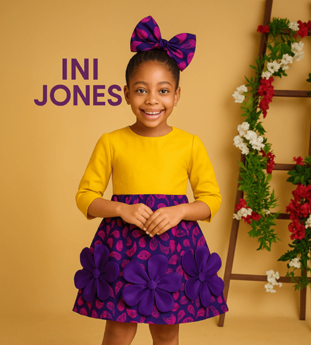 Yellow &amp; Purple Floral Birthday Party Casual Girl Hem Dress