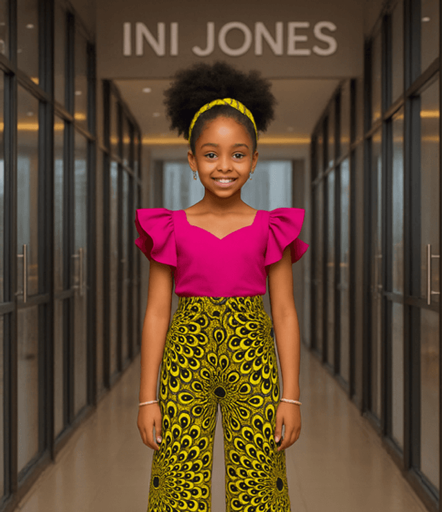 Pink Top &amp; Ankara Wide-Leg Casual Birthday Party Girl Trousers Set